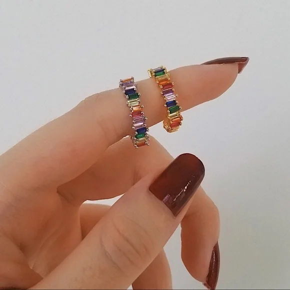Rainbow Baguette Band Ring - Picture 2 of 4